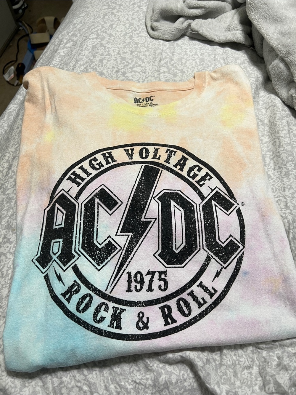 AC/DC Pastel Tie-Dye High Voltage Graphic Tee - Black Print
